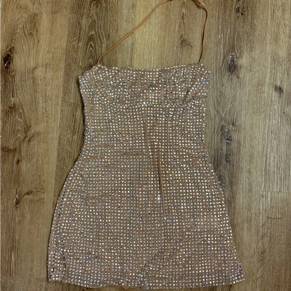 Women's Oh Polly Lasma Nude Embellished Halter Bodycon Dress - Picture 2 of 4